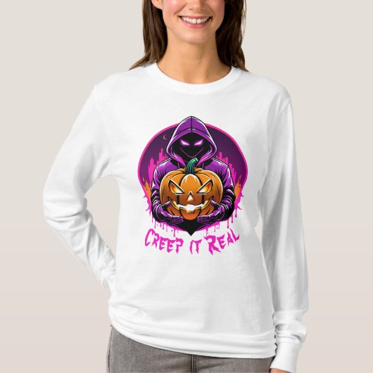 Creep it Real, Horror Halloween Illustration T-Shirt (Vorderseite)