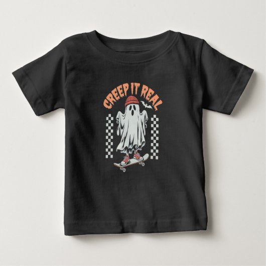 Creep It Real Retro Halloween Skate Ghost Baby T-shirt (Vorderseite)