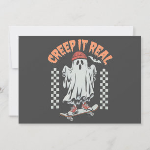 Creep It Real Retro Halloween Skate Ghost Einladung