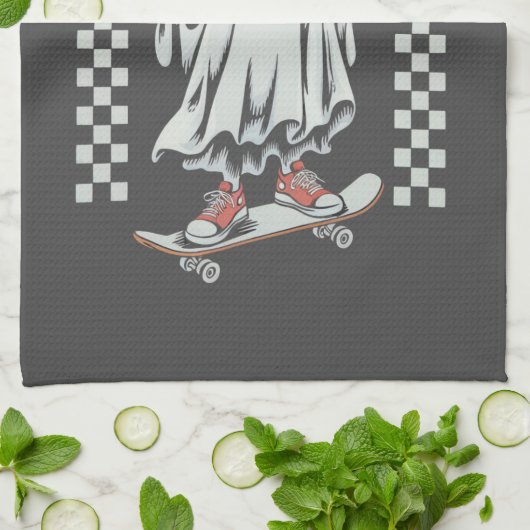 Creep It Real Retro Halloween Skate Ghost Geschirrtuch (Gefaltet)