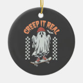 Creep It Real Retro Halloween Skate Ghost Keramik Ornament (Vorne)