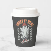 Creep It Real Retro Halloween Skate Ghost Pappbecher (Vorderseite)