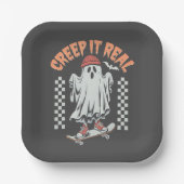 Creep It Real Retro Halloween Skate Ghost Pappteller (Vorderseite)