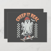 Creep It Real Retro Halloween Skate Ghost Postkarte (Vorne/Hinten)