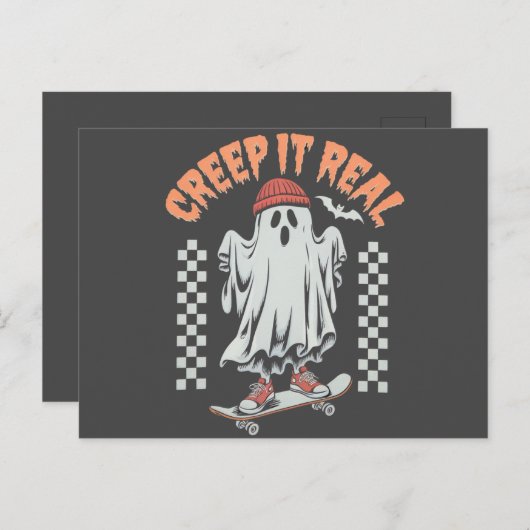 Creep It Real Retro Halloween Skate Ghost Postkarte (Vorne/Hinten)