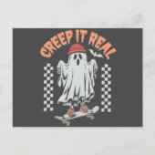 Creep It Real Retro Halloween Skate Ghost Postkarte (Vorderseite)