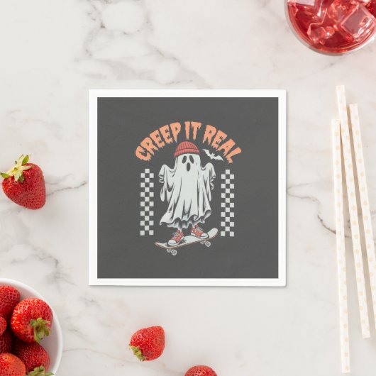 Creep It Real Retro Halloween Skate Ghost Serviette (Beispiel)