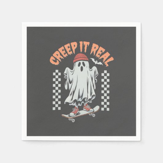 Creep It Real Retro Halloween Skate Ghost Serviette (Vorderseite)
