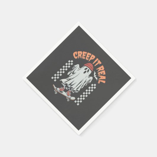 Creep It Real Retro Halloween Skate Ghost Serviette (Ecke)