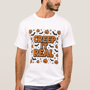 Creep It Real Retro Halloween-Typografie-Muster T-Shirt