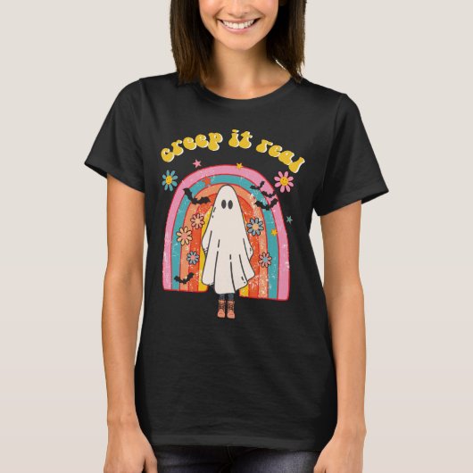 Creep It Real Retro Rainbow Halloween T-Shirt (Vorderseite)