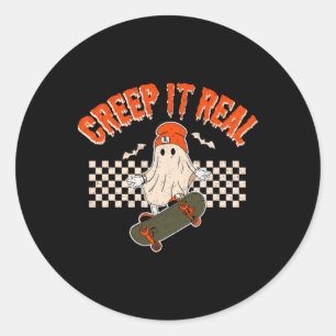 Creep it Real Skateboarding Ghost TS Retro Hallowa Runder Aufkleber