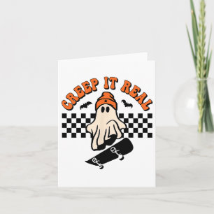 Creep It Real Skateboarding Retro Halloween Ghost Karte