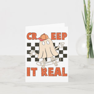 Creep It Real Skateboarding Retro Halloween Ghost Karte