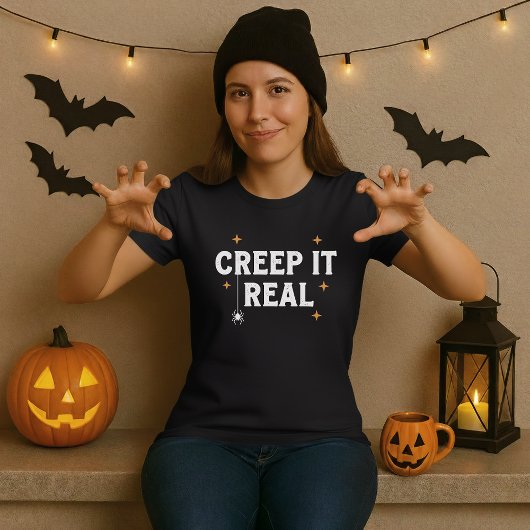 Creep It Real White Spider Puff Halloween T-Shirt