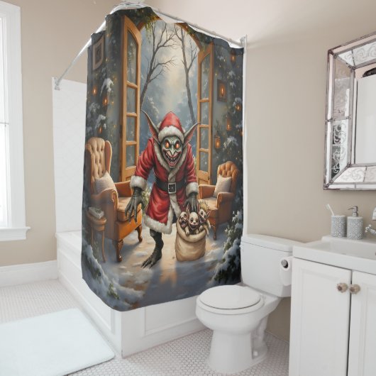Creepe Christmas Goblin - Dark Fantasy Evil Santa Duschvorhang (Beispiel)