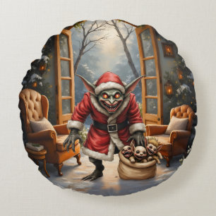 Creepe Christmas Goblin - Dark Fantasy Evil Santa Rundes Kissen