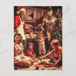 Creepe Christmas Horror Retro Family Portrait Postkarte