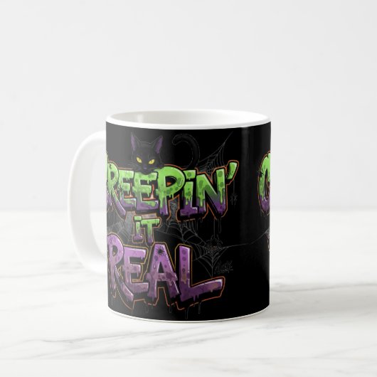 Creepin" it Real - Cool Graffiti Halloween Cat & S Kaffeetasse (Vorderseite Links)