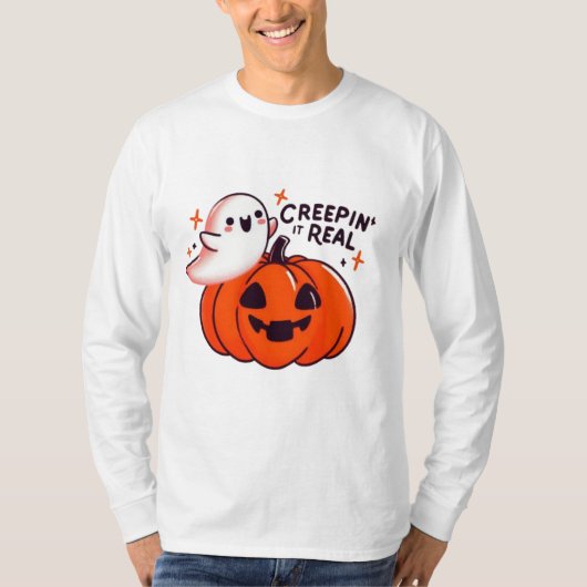Creepin’ It Real - Friendly Ghost & Pumpkin T-Shirt (Vorderseite)