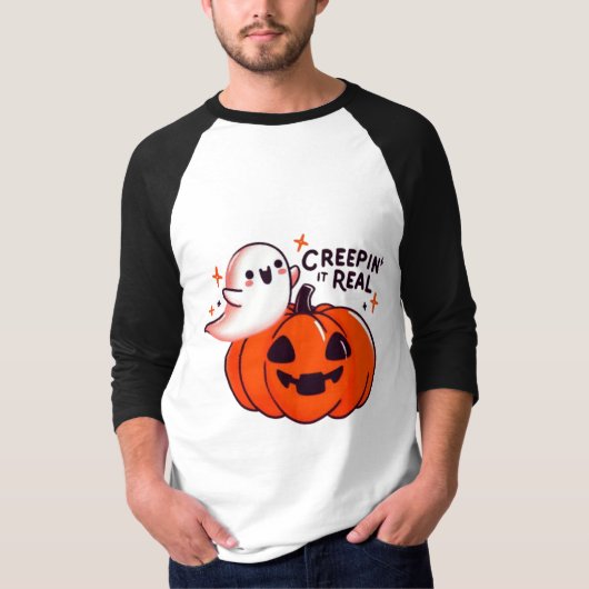 Creepin’ It Real - Friendly Ghost & Pumpkin T-Shirt (Vorderseite)
