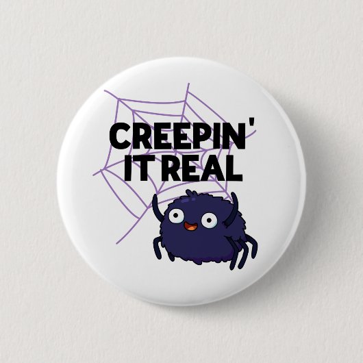 Creepin It Real Funny Halloween Spider Puff Button (Vorderseite)