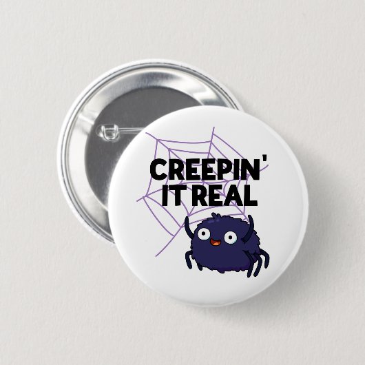 Creepin It Real Funny Halloween Spider Puff Button (Vorne & Hinten)
