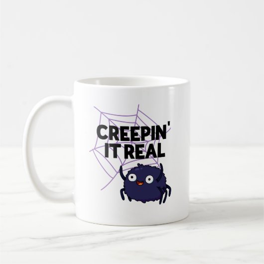 Creepin It Real Funny Halloween Spider Puff Kaffeetasse (Links)