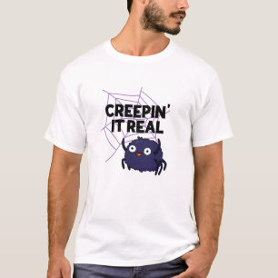 Creepin It Real Funny Halloween Spider Puff T-Shirt