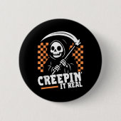 Creepin It Real Retro Grim Sensenmann Funny Hallow Button (Vorderseite)
