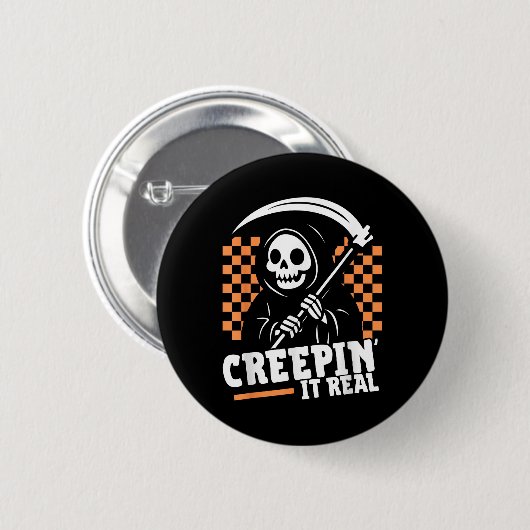 Creepin It Real Retro Grim Sensenmann Funny Hallow Button (Vorne & Hinten)