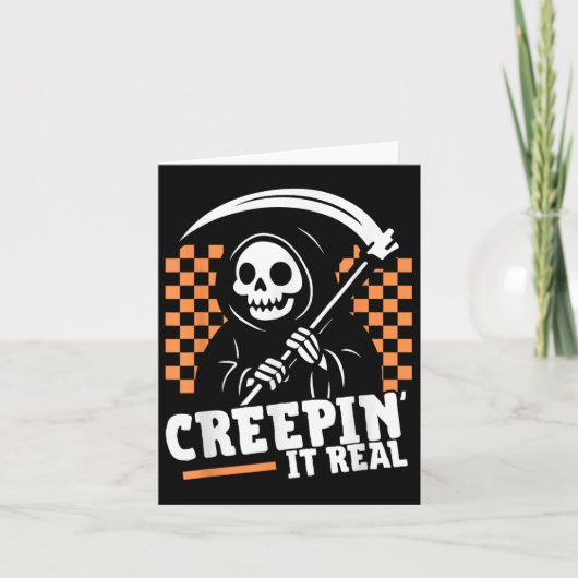 Creepin It Real Retro Grim Sensenmann Funny Hallow Karte (Vorderseite)