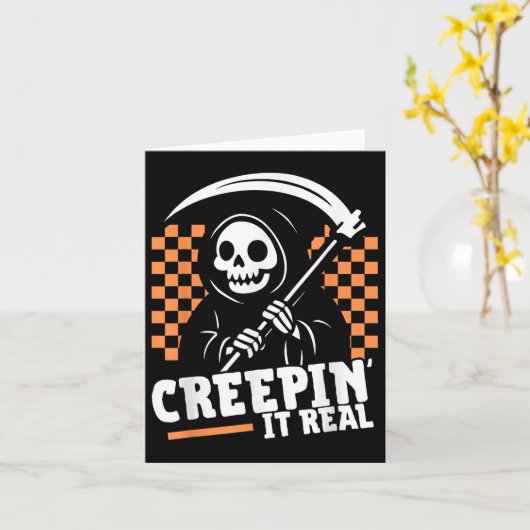 Creepin It Real Retro Grim Sensenmann Funny Hallow Karte (Gelbe Blume)