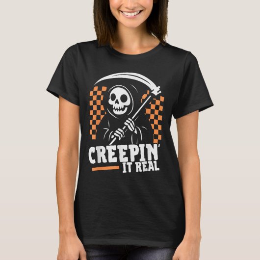 Creepin It Real Retro Grim Sensenmann Funny Hallow T-Shirt (Vorderseite)