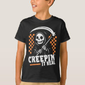 Creepin It Real Retro Grim Sensenmann Funny Hallow T-Shirt (Vorderseite)