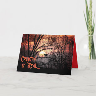 Creepin It Real Schwarze Katze & Ernte Mond Hallow Karte
