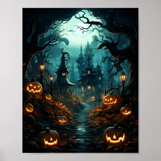 Creepische Haloween Pumpen im Beängstigenden Wald Poster (Vorne)
