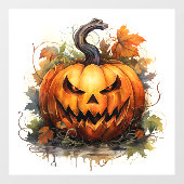 Creepischer Jack-o-Lantern mit Herbstblättern Fensteraufkleber (Blatt)