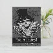 Creepischer Schädel mit Top Hut Einladung (Stehend Vorderseite)