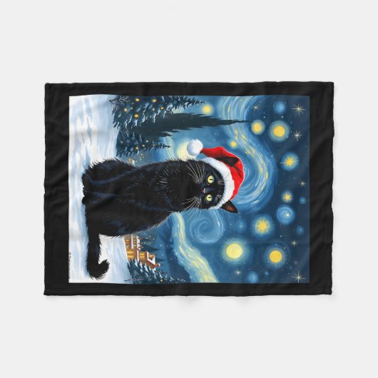 Creepisches Nachtschwarz Meow in der Weihnachtsman Fleecedecke (Vorderseite (Horizontal))