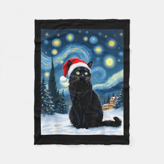 Creepisches Nachtschwarz Meow in der Weihnachtsman Fleecedecke (Vorderseite)