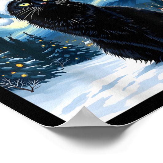 Creepisches Nachtschwarz Meow in der Weihnachtsman Poster (Ecke)