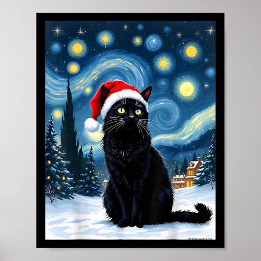 Creepisches Nachtschwarz Meow in der Weihnachtsman Poster (Vorne)