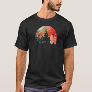 Creepisches Spuk Haus & Wasserfarbe Vollmond T-Shirt