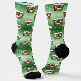 Creepisches Weihnachtsfruchtkuchen Muster Grün Socken