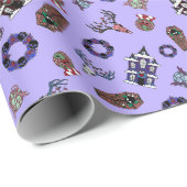 Creepmas Lila Muster w/Skulls, Spuk Haus Geschenkpapier (Rolleneckpunkt)