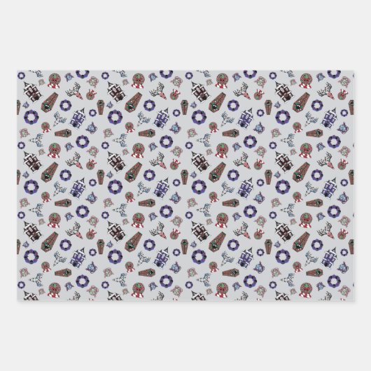 Creepmas mit Spuk Haus, Schädel, Kränze, Sarg Geschenkpapier Set (Vorderseite 3)