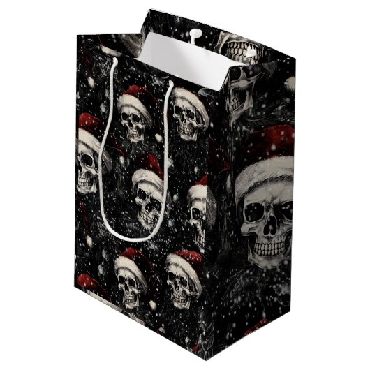 Creepmas Spooky Gothic Skulls Mittlere Geschenktüte (Rückseite Schrägansicht)