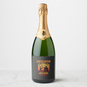 Creepshow Halloween Zombie Spukhaus Sonnenuntergan Schaumweinetikett