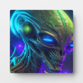 Creepy Alien Head mit leuchtenden blauen Augen Fotoplatte (Vorderseite)